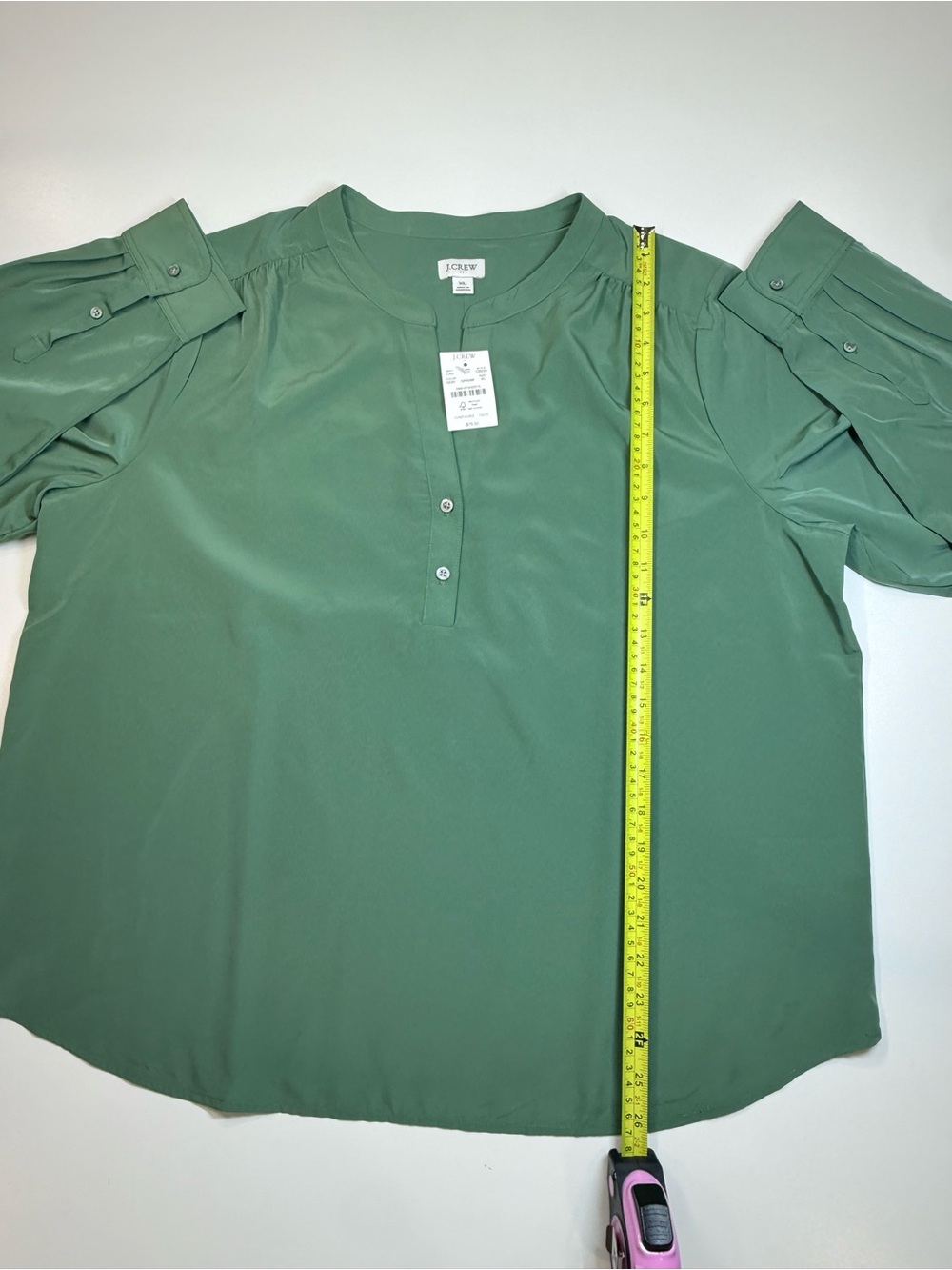 J. Crew Sage Green Popover Blouse XL NWT Lightweight Long Sleeve Top - Picture 7 of 10